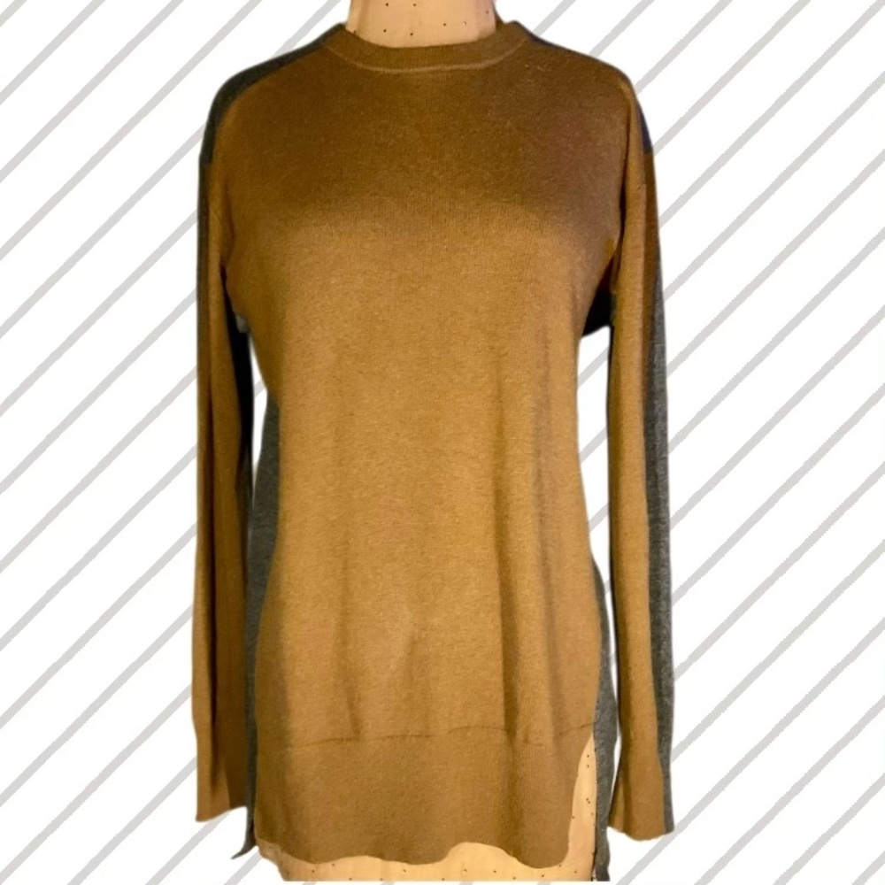 J. Crew Crew Neck, Wool Blend, Brown & Gray Color Block Sweater - Size Small